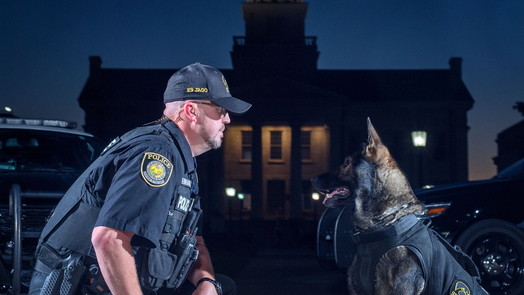 Police Dog and Police in front of Old Cap