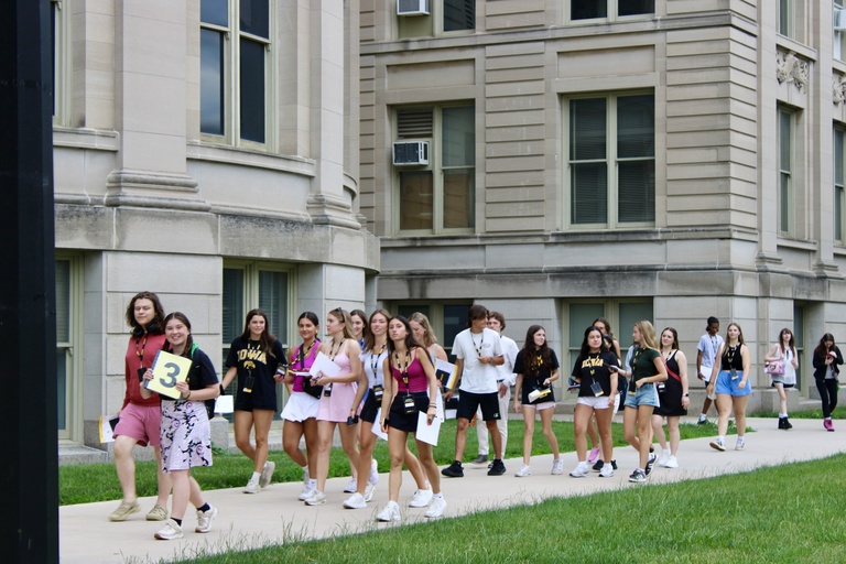 students on campus at orientation program day