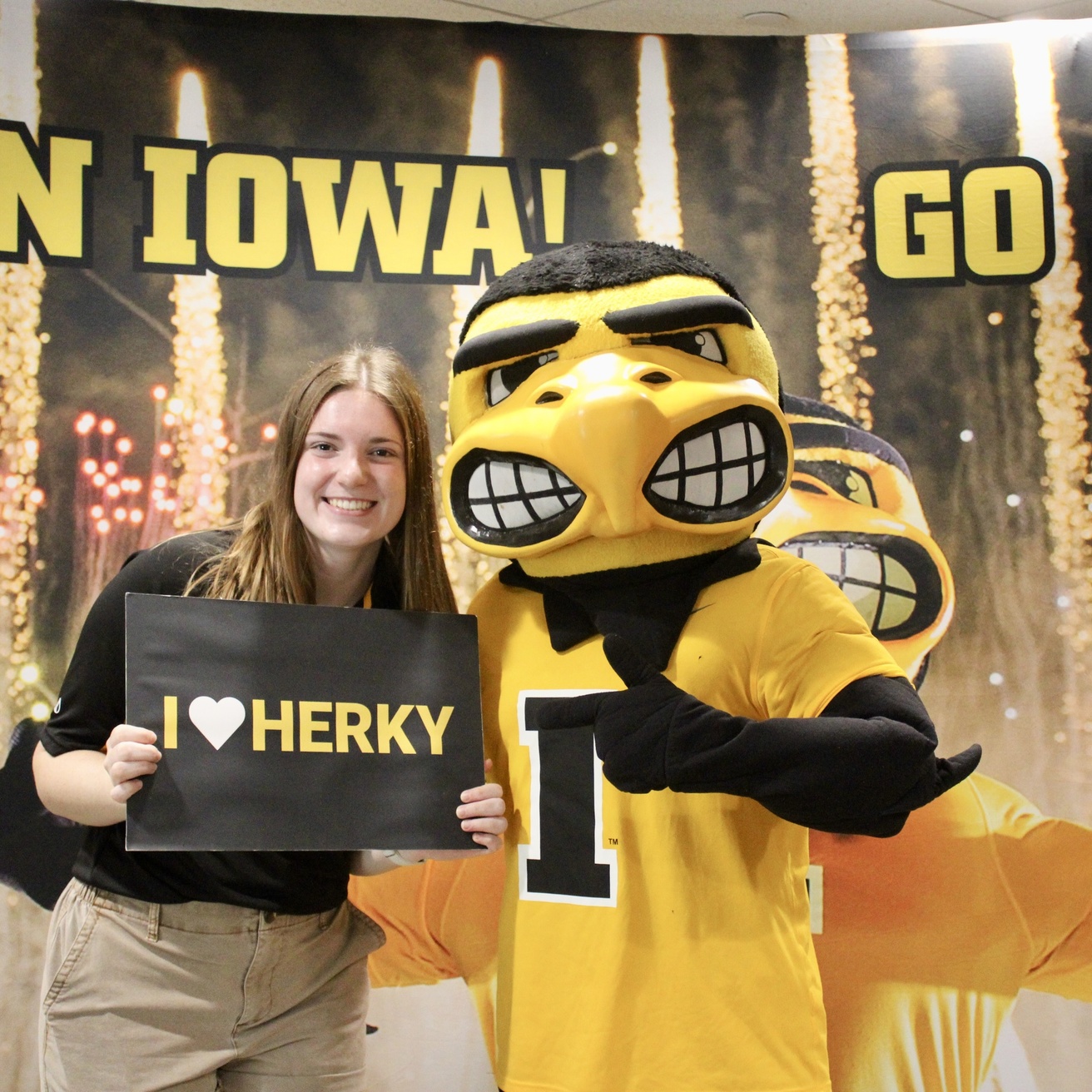 Herky with student